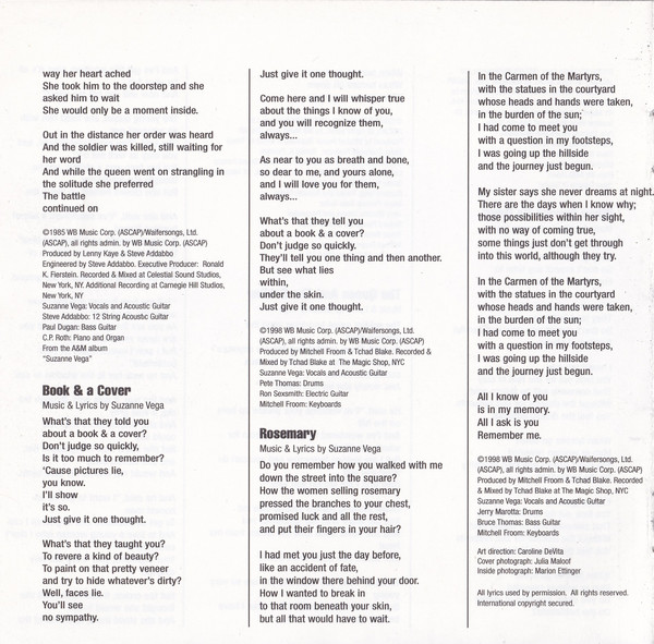 Suzanne Vega  The Best Of; Tried And True : Inlay 4